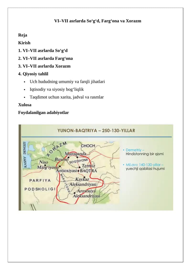 VI–VII asrlarda So‘g‘d, Farg‘ona va Xorazm