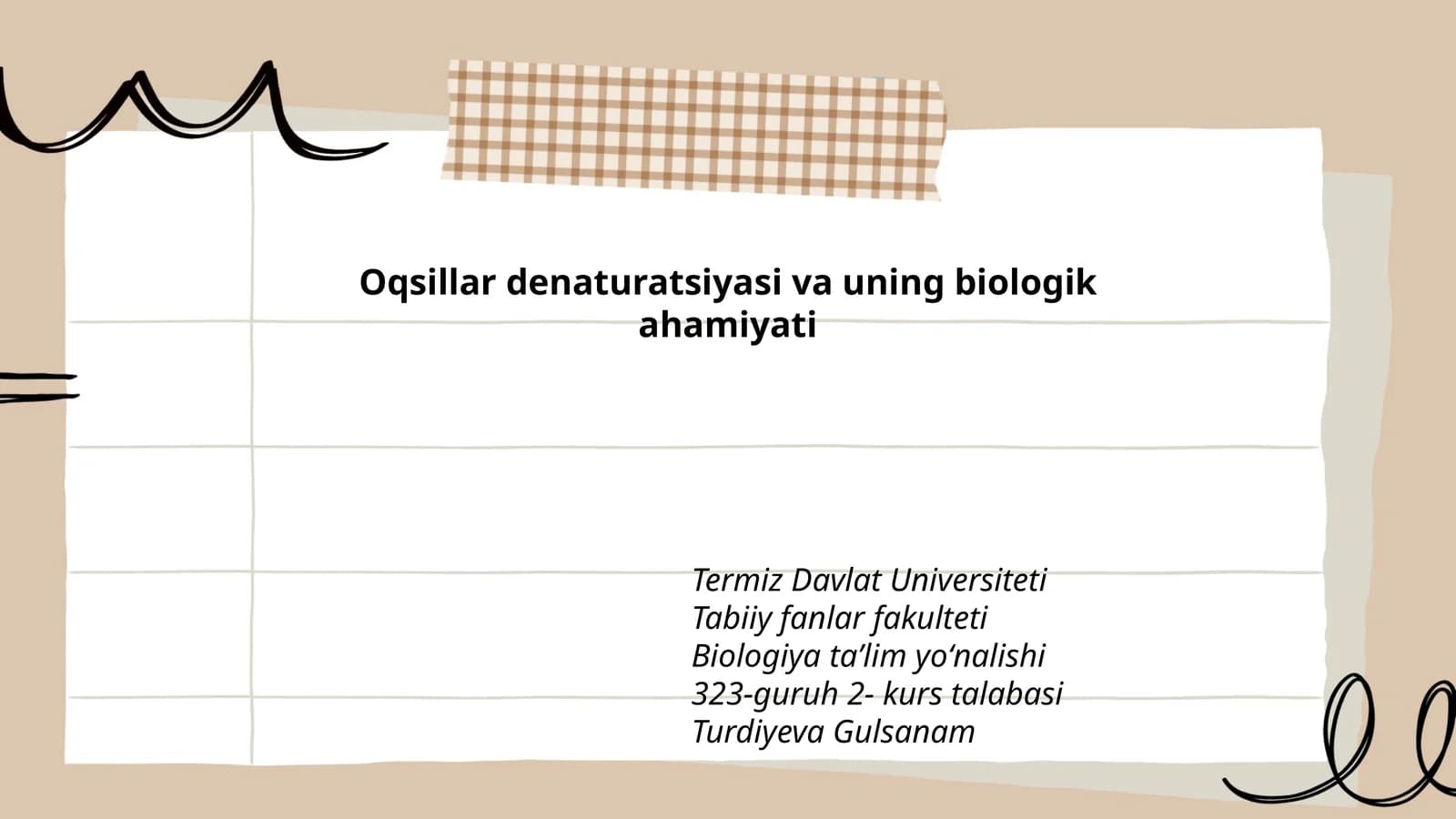 Oqsillar denaturatsiyasi va uning biologik ahamiyati