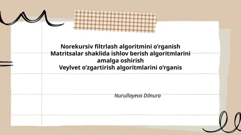 Norekursiv filtrlash algoritmini o’rganish