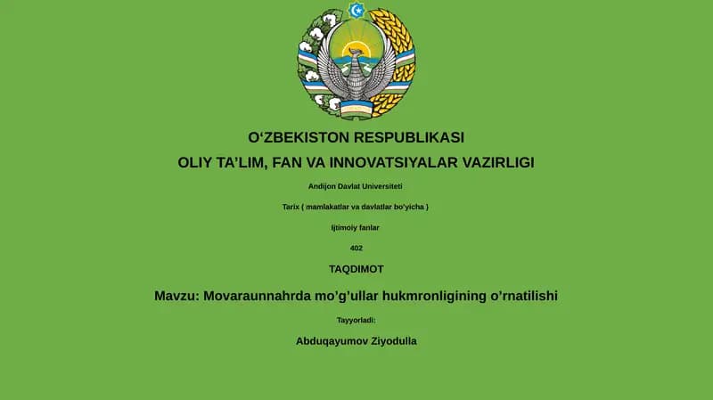 Movaraunnahrda mo’g’ullar hukmronligining o’rnatilishi