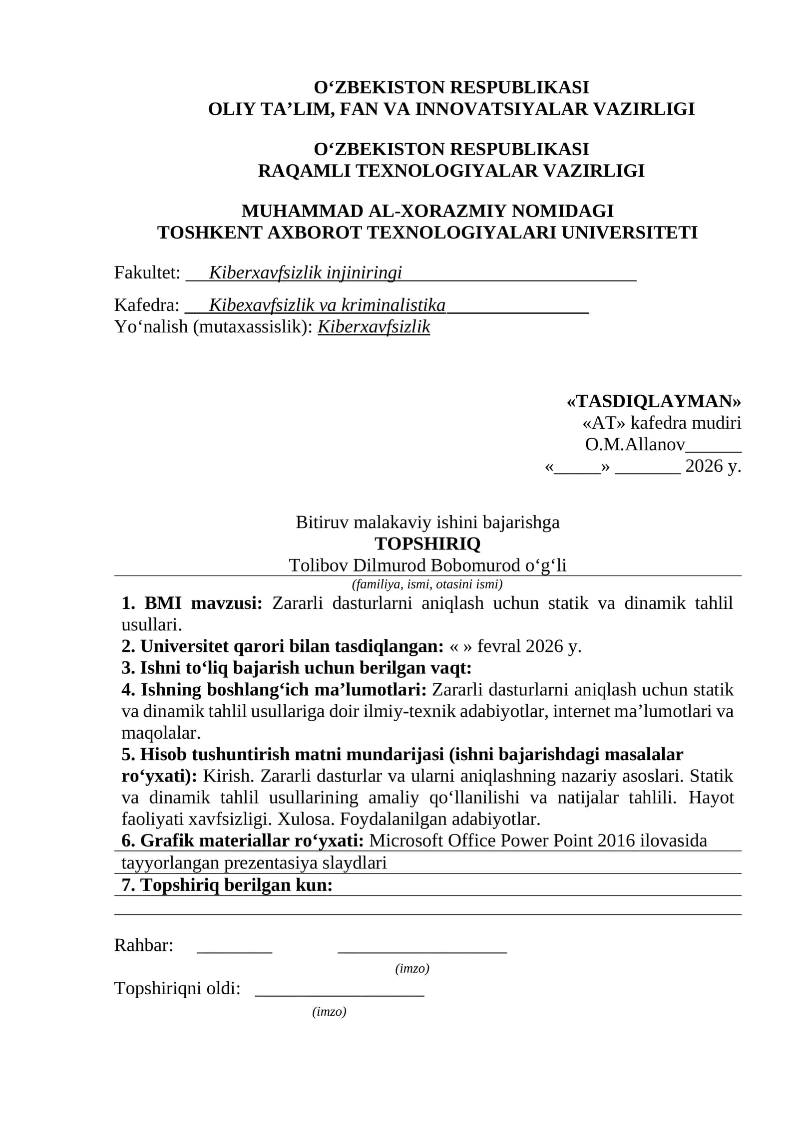 Zararli dasturlarni aniqlash uchun statik va dinamik tahlil usullari