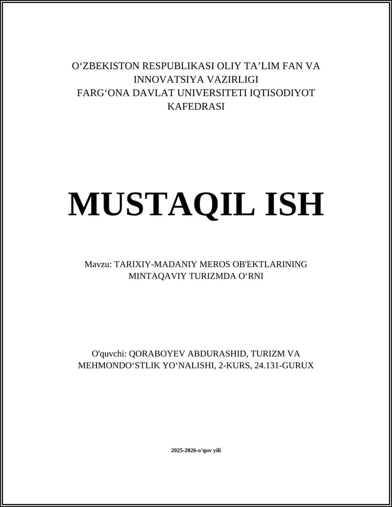 TARIXIY-MADANIY MEROS OB'EKTLARINING MINTAQAVIY TURIZM