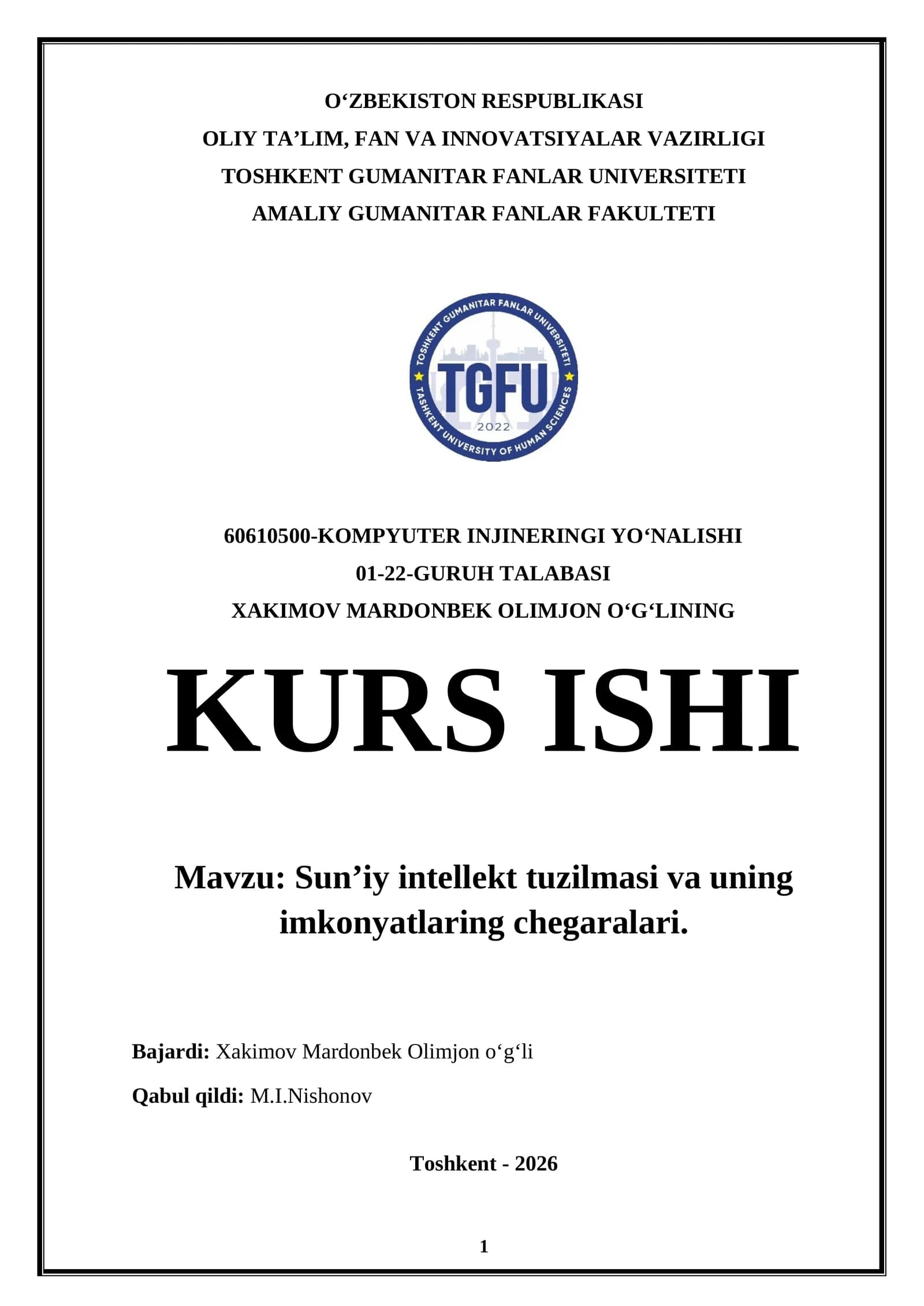 KOMPYUTER INJINERINGI YO‘NALISHI
