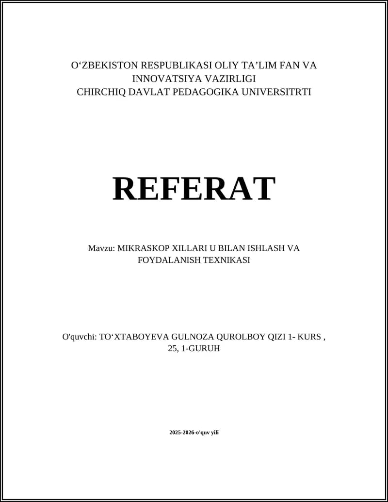 Mikroskop Xillari U Bilan Ishlash va Foydalanish Texnikasi