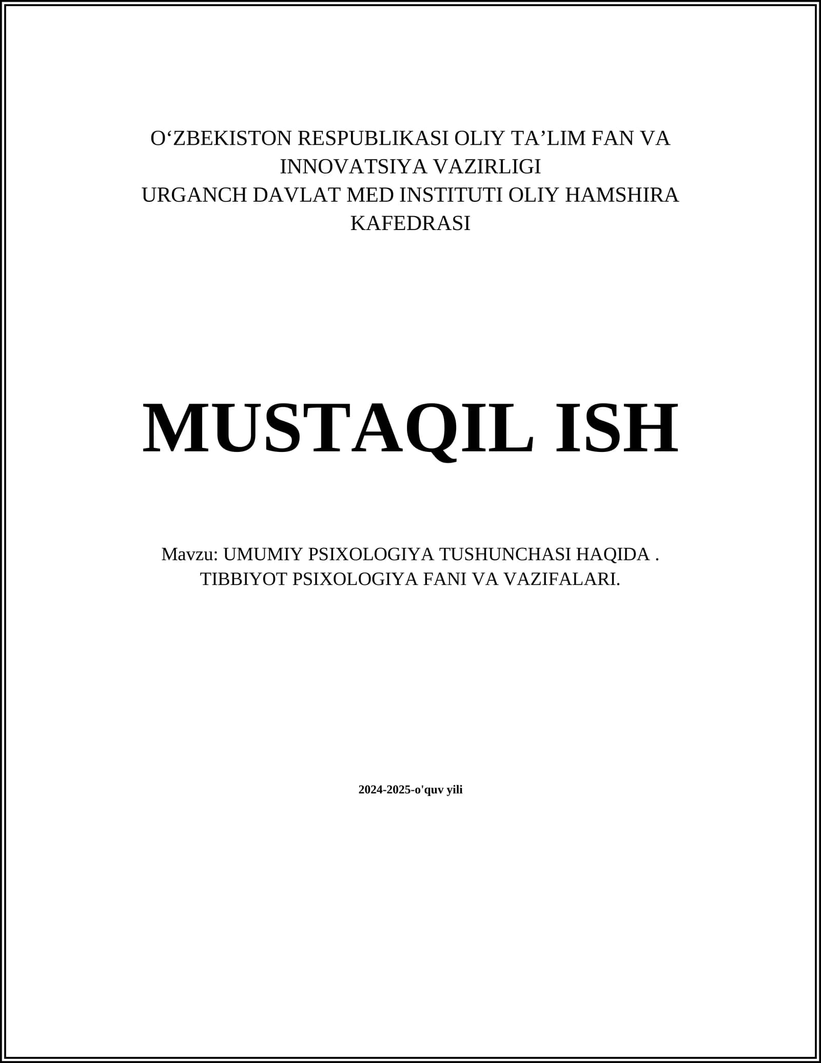UMUMIY PSIXOLOGIYA TUSHUNCHASI HAQIDA