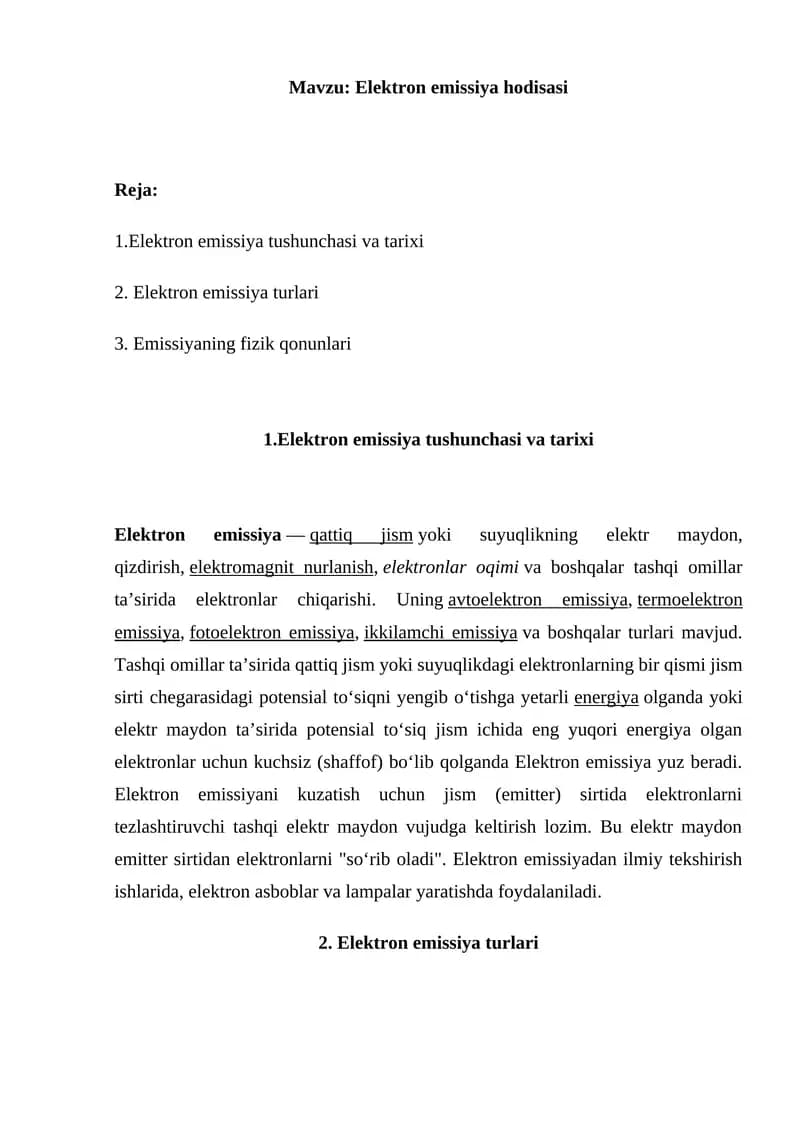 Elektron emissiya hodisasi