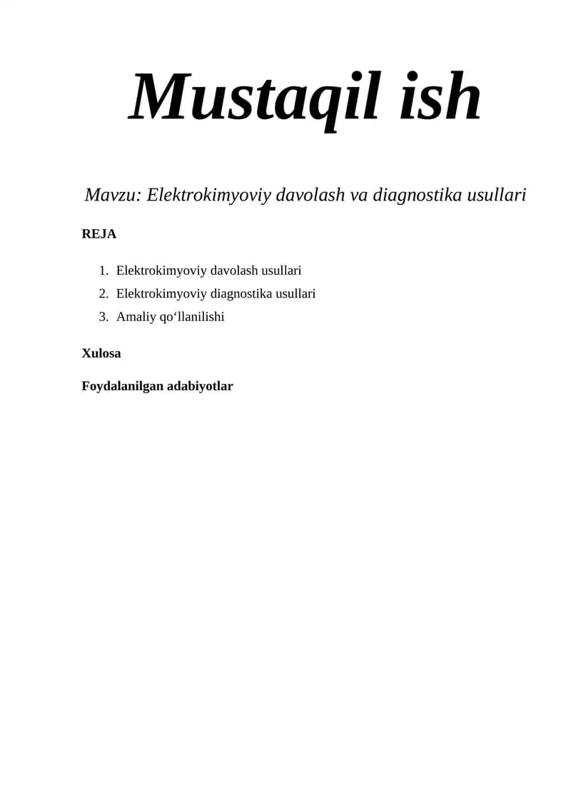 Elektrokimyoviy davolash va diagnostika usullari