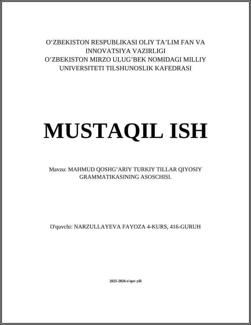 Mahmud Qoshg’ariy Turk tillari grammatikasi