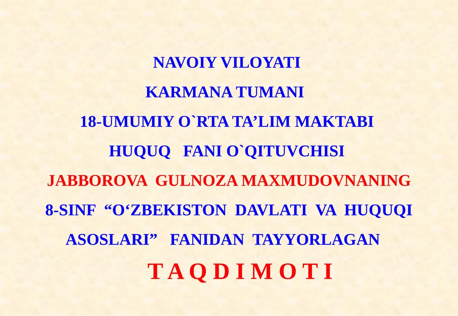 8-sinf Huquq dars ishlanma. Oila qonunchiligida voyaga yetmaganlarning huquq va majburiyatlari
