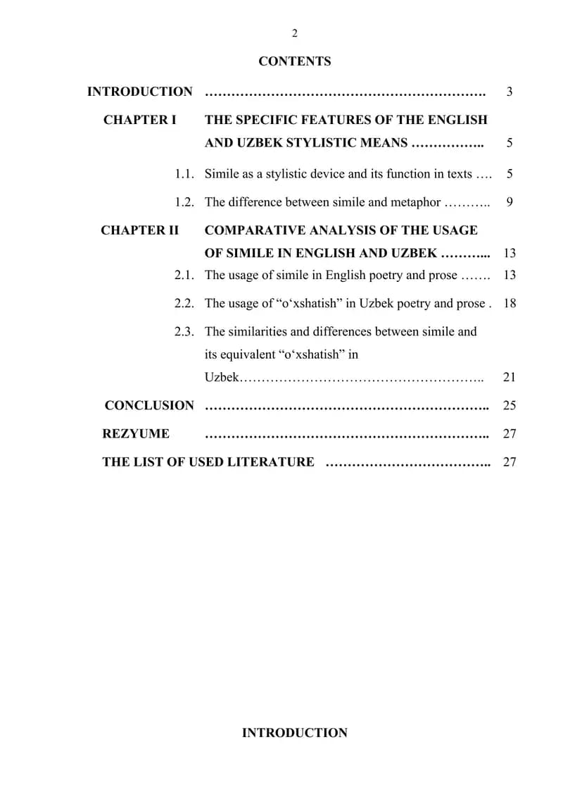 COMPARATIVE ANALYSIS OF THE USAGE OF SIMILE IN ENGLISH AND UZBEK