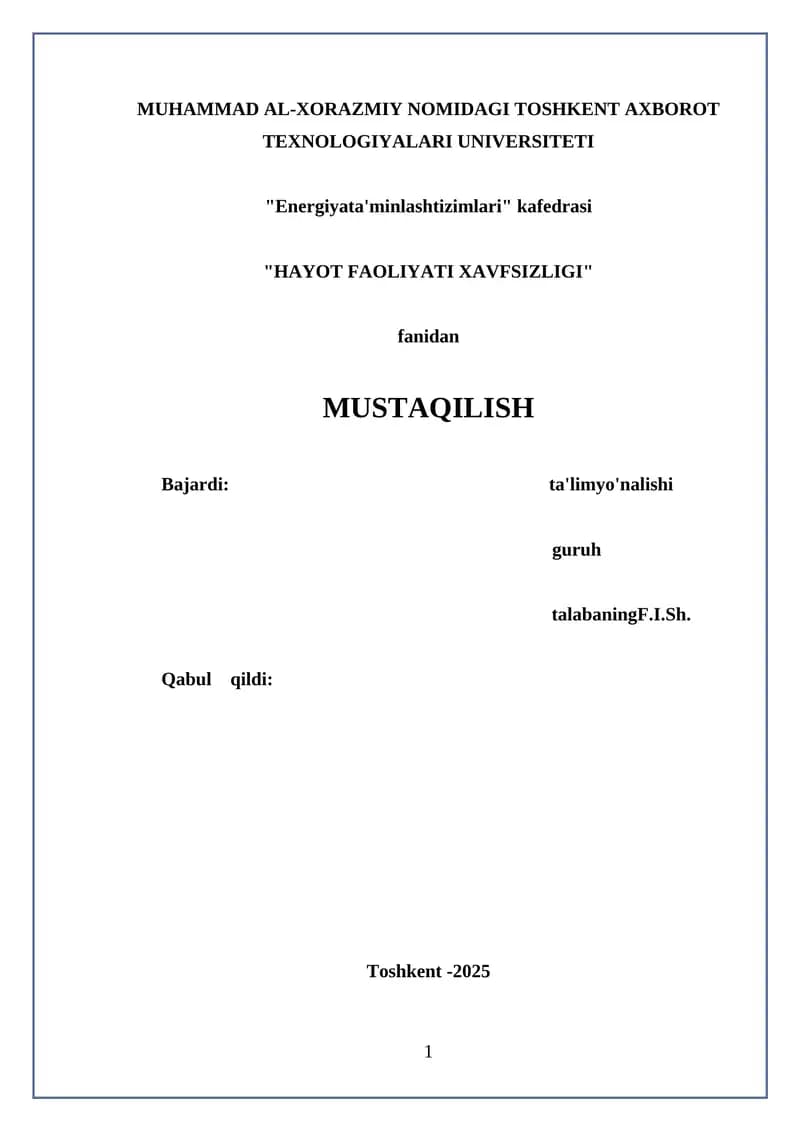 HAYOT FAOLIYATI XAVFSIZLIGI