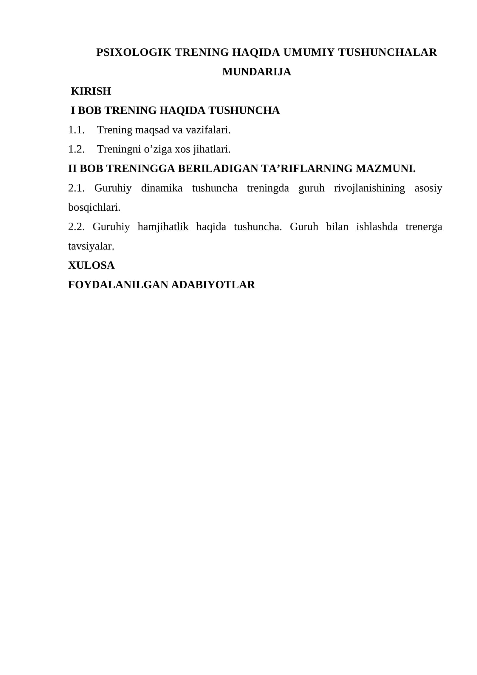 Psixologik trening haqida umumiy tushunchalar
