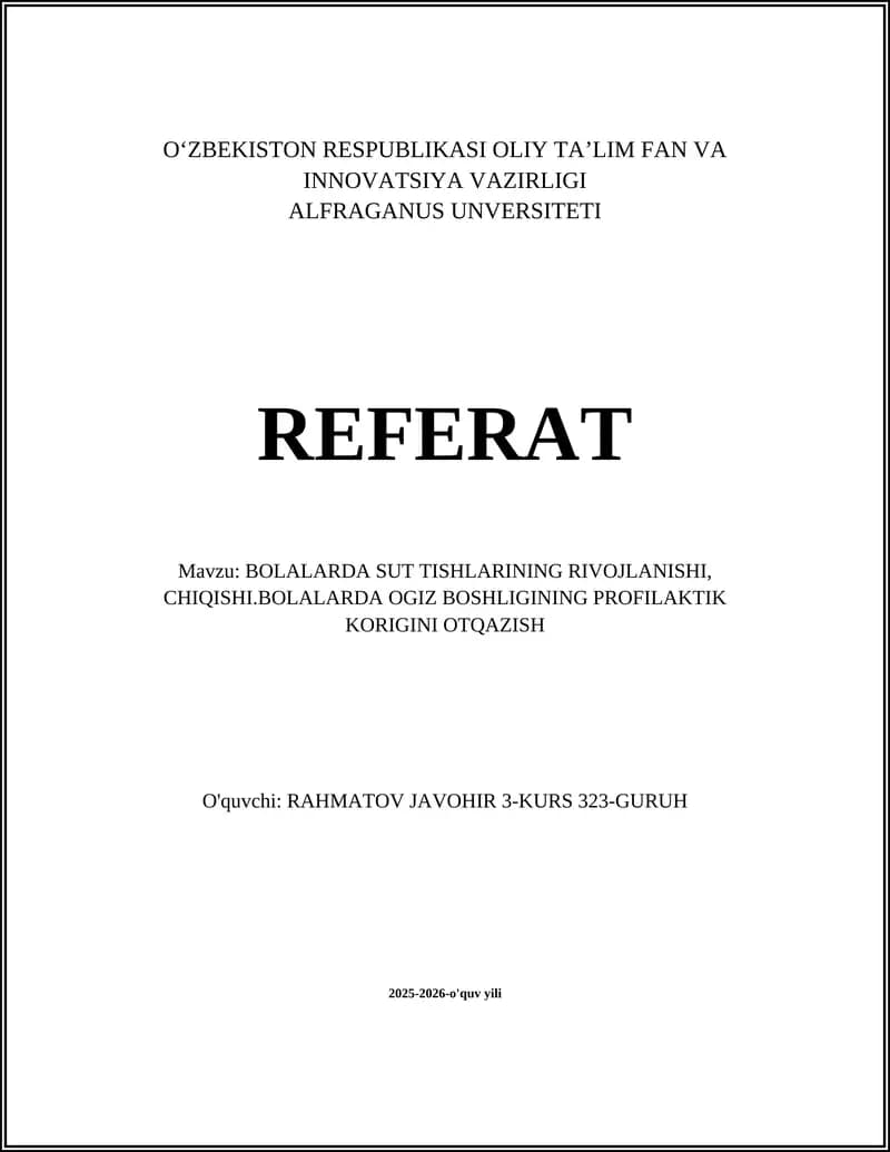 Sut Tishlarining Rivojlanishi