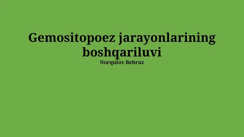 Qon Yaratuvchi Jarayonlarni Tartibga Solish