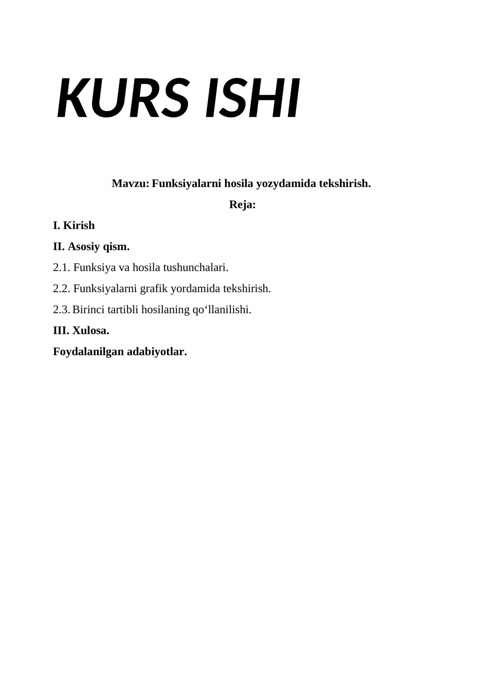 Funksiyalarni hosila yordamida tekshirish