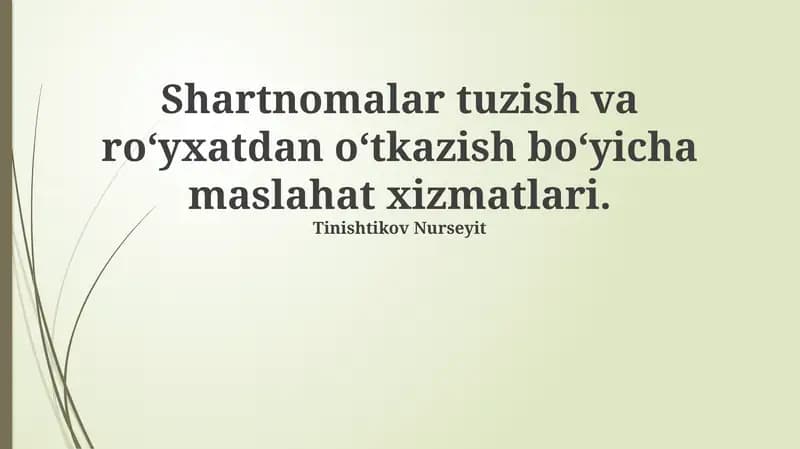 Tuzish va ro‘yxatdan o‘tkazish bo‘yicha maslahat xizmatlari