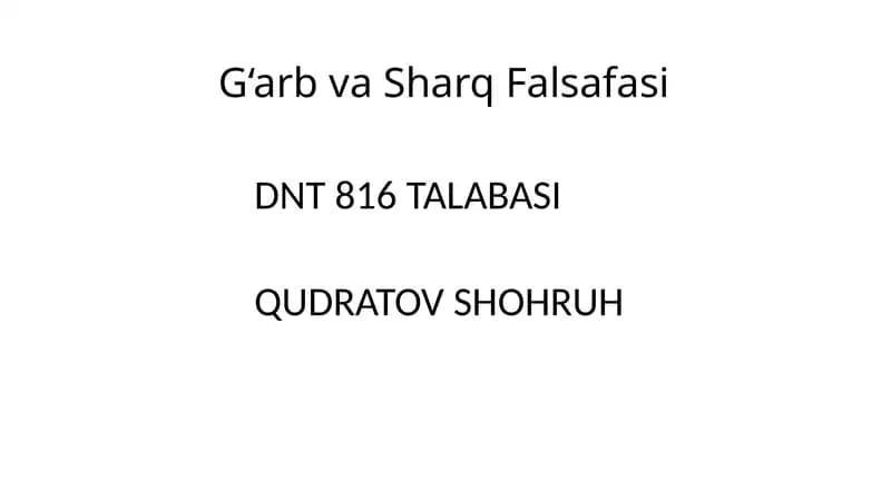 G‘arb va Sharq Falsafasi