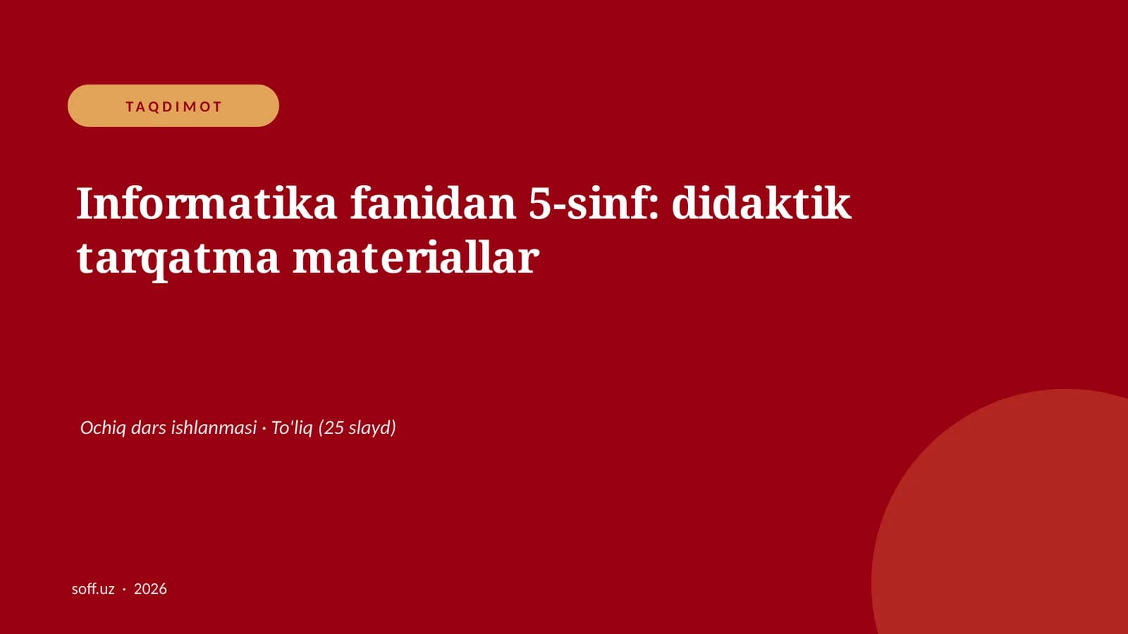 Informatika fanidan 5-sinf: didaktik tarqatma materiallar
