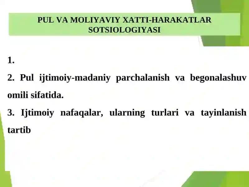 PUL VA MOLIYAVIY XATTI-HARAKATLAR SOTSIOLOGIYASI