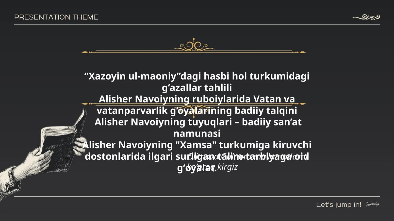 "Xazoyin ul-maoniy"dagi hasbi hol turkumidagi g‘azallar tahlili