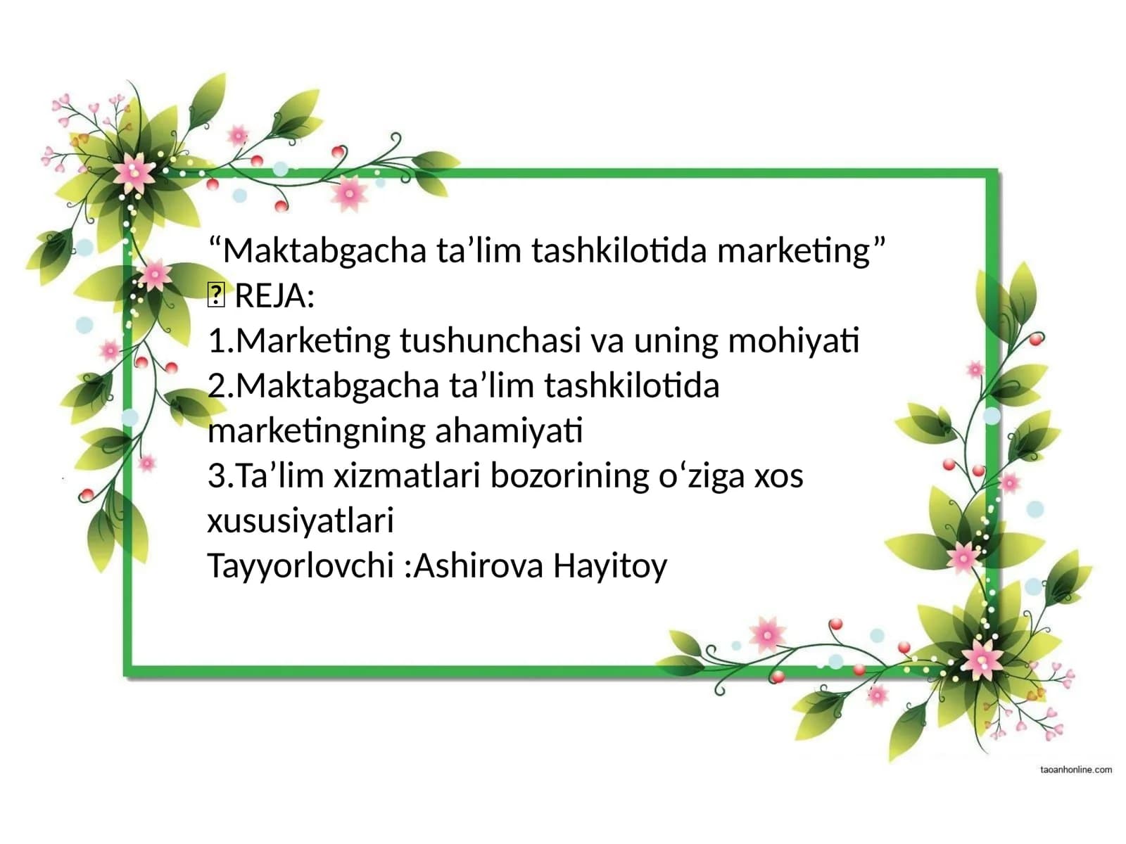 Maktabgacha ta’lim tashkilotida marketing