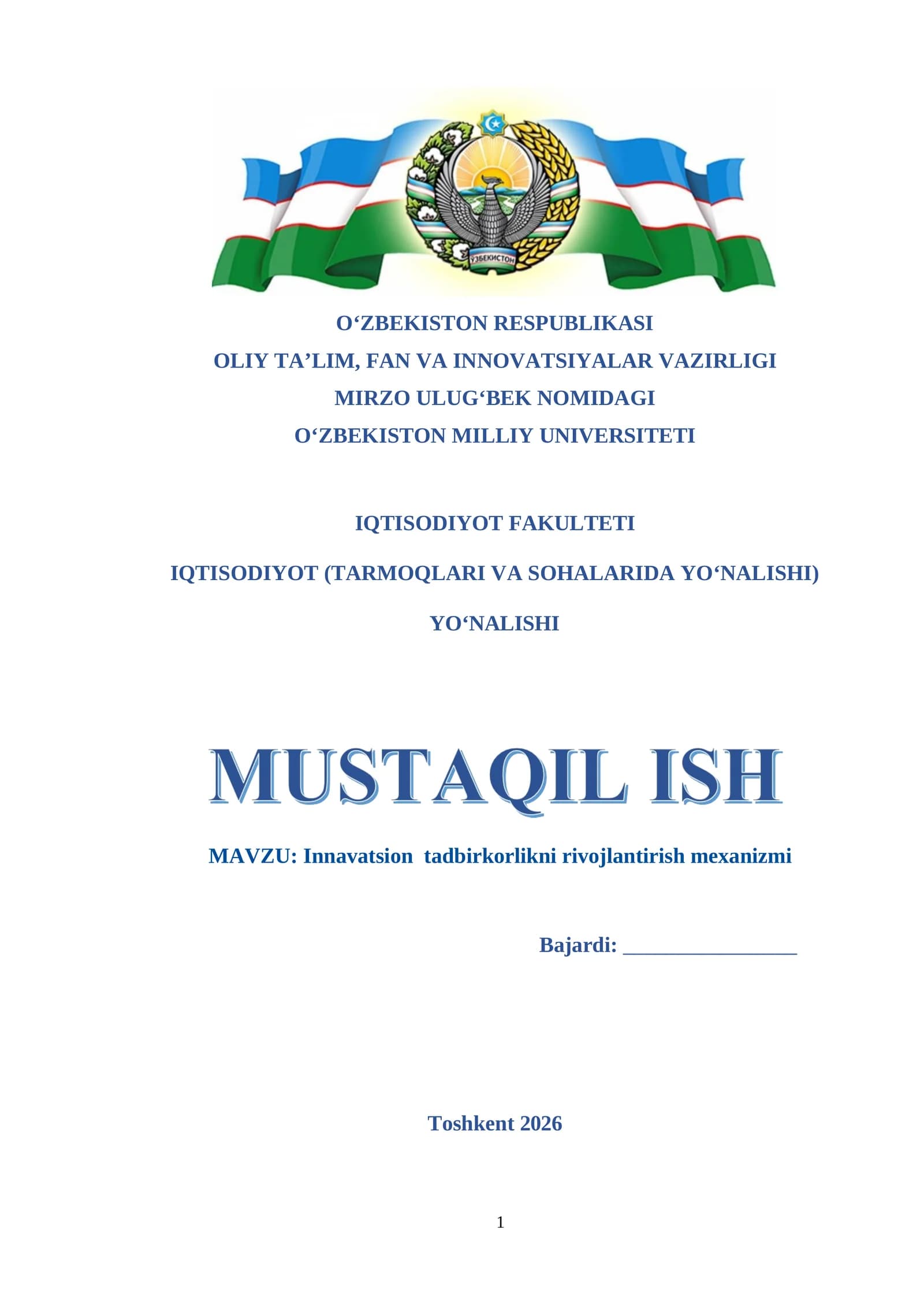 Innavatsion tadbirkorlikni rivojlantirish mexanizmi