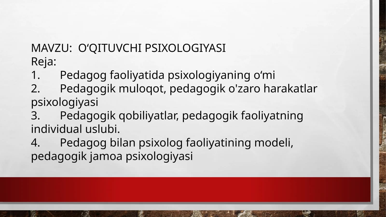 O‘qituvchi Psixologiyasi