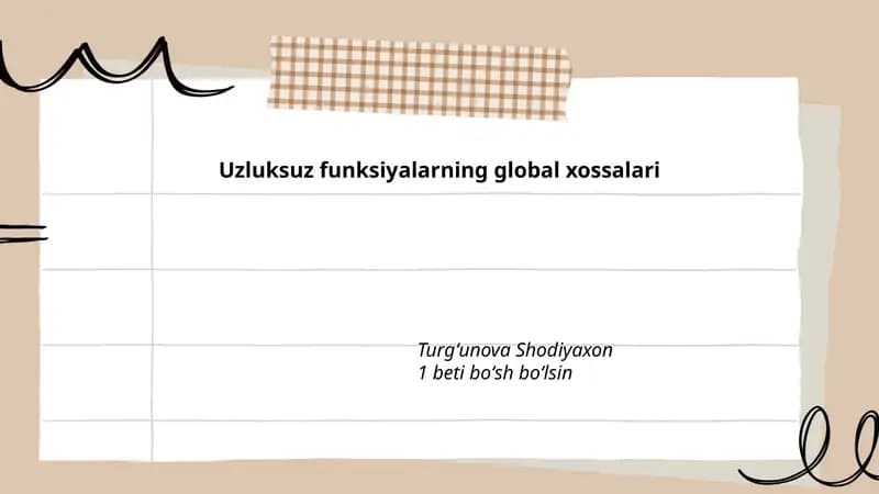 Uzluksuz funksiyalarning global xossalari