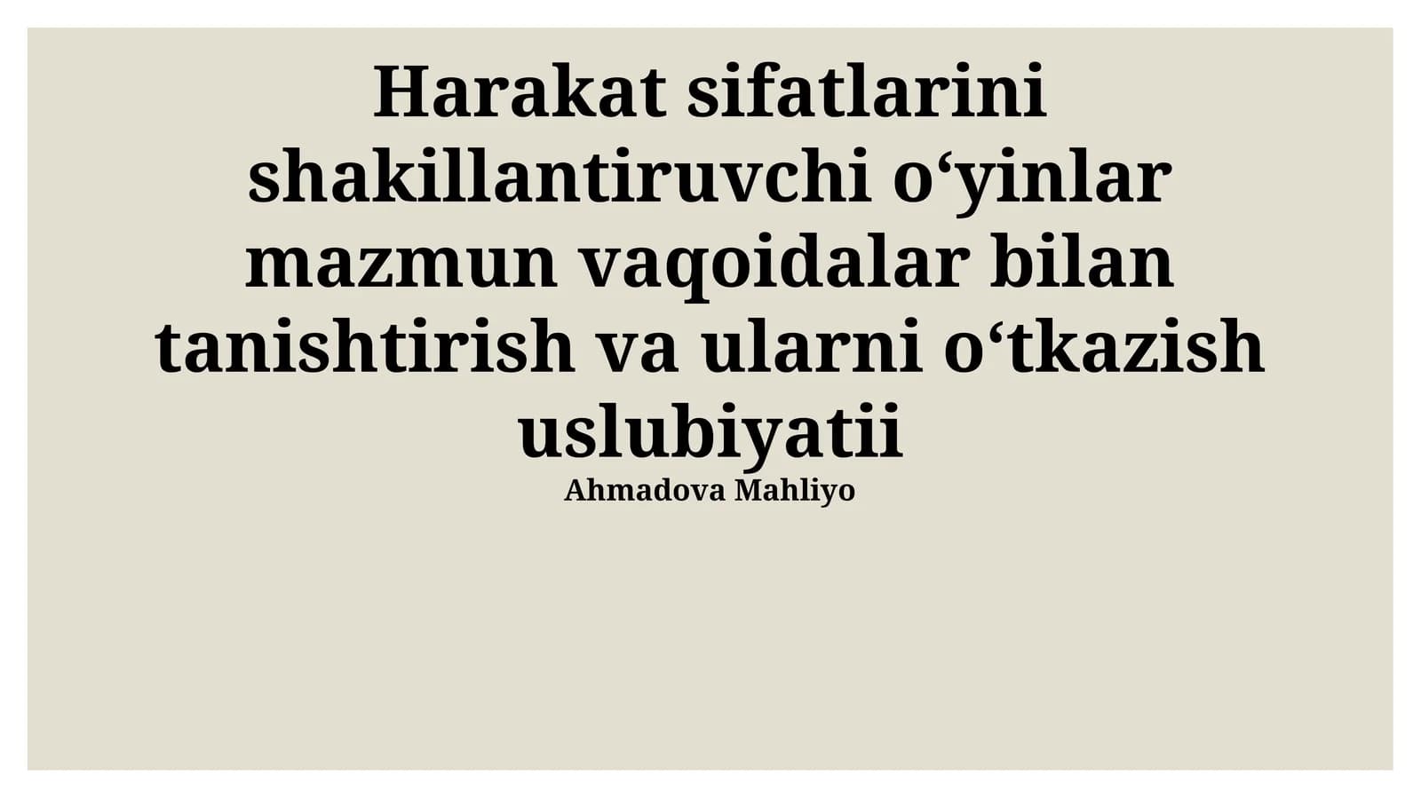 "Muvozanat" Sifatini Rivojlantiruvchi O'yinlar