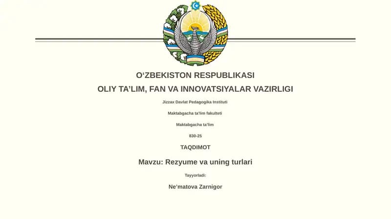 Rezyume va uning turlari