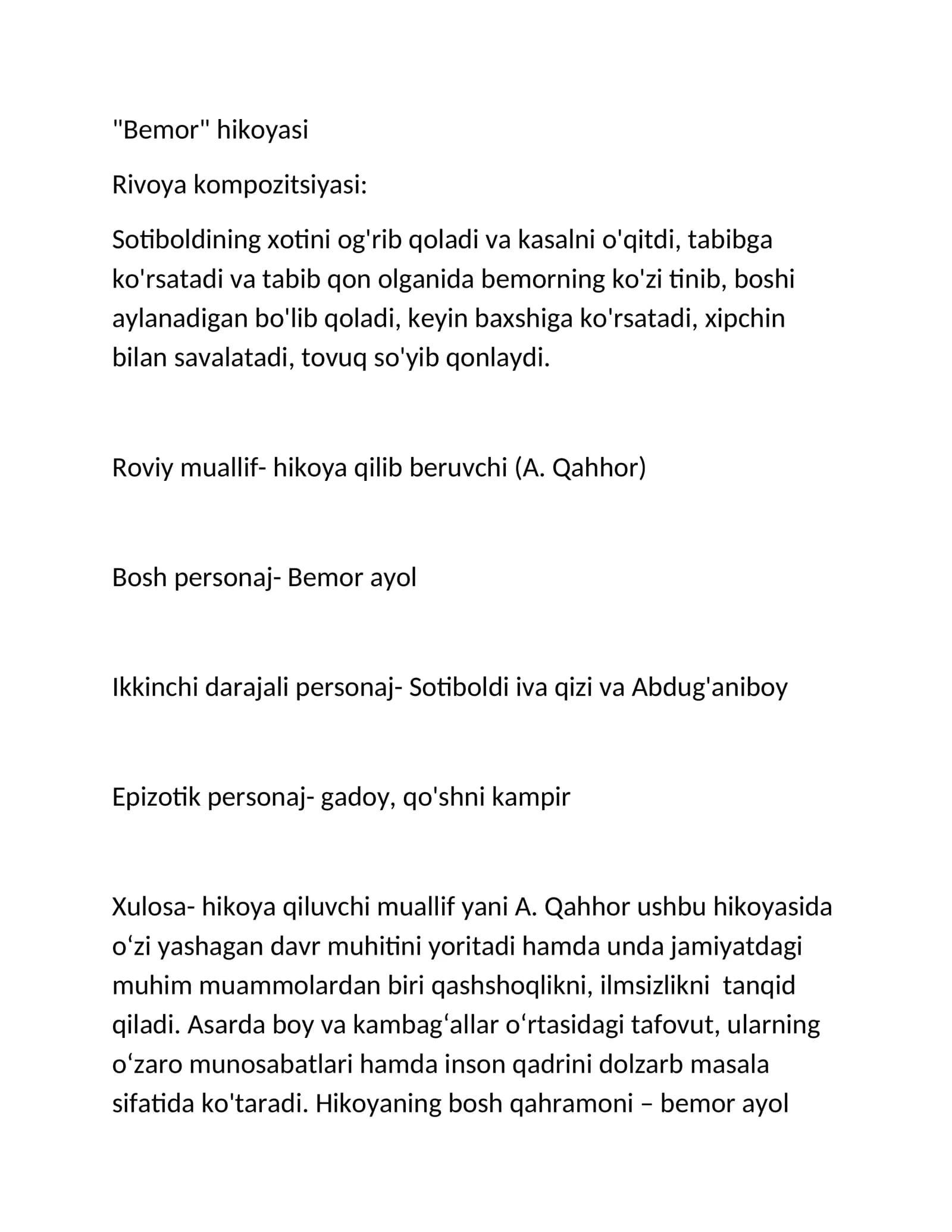 "Bemor" hikoyasi
