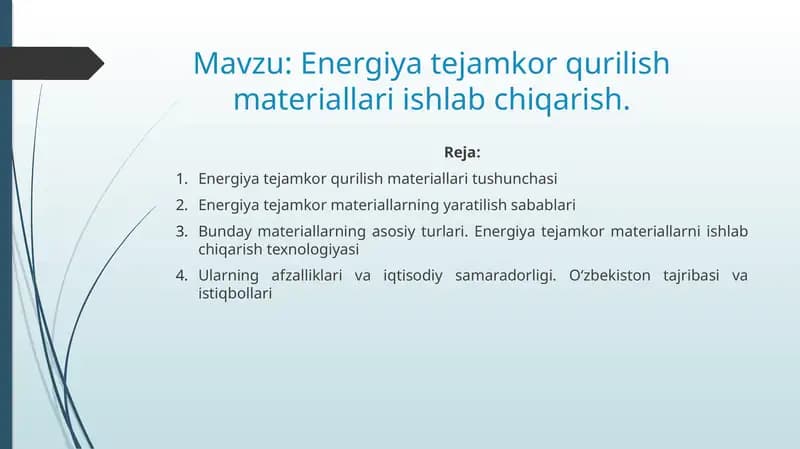 Energiya tejamkor qurilish materiallari ishlab chiqarish