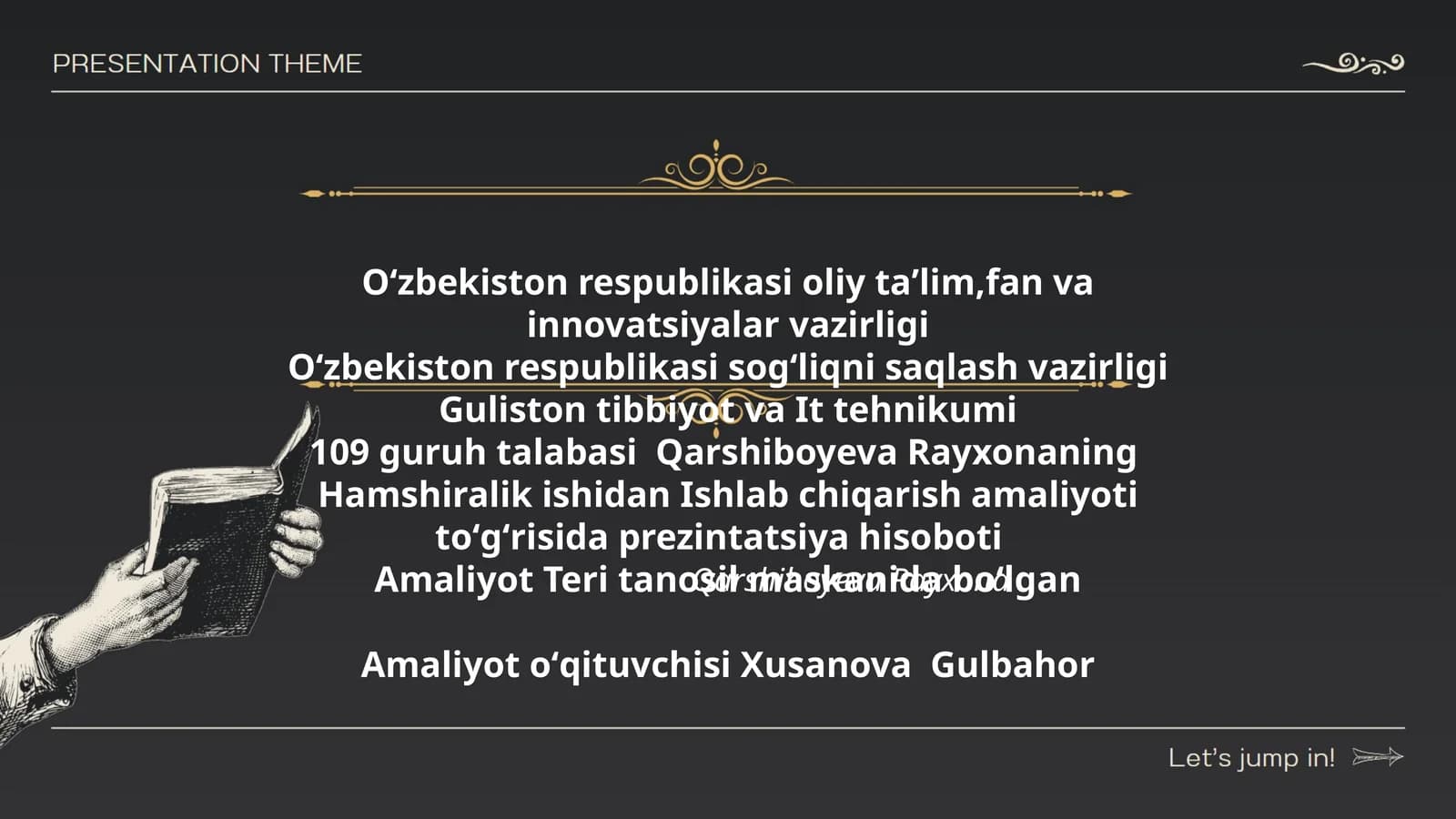 109 guruh talabasi Qarshiboyeva Rayxonaning Hamshiralik ishidan Ishlab chiqarish amaliyoti toʻgʻrisida prezintatsiya hisoboti