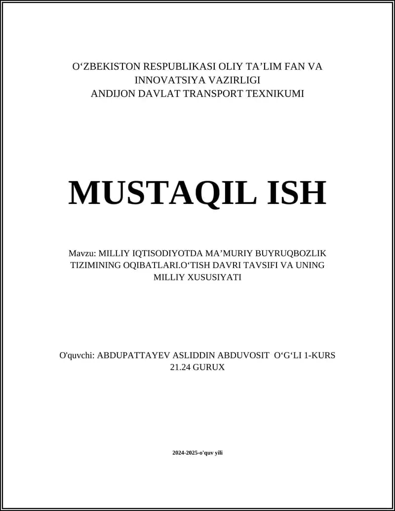 Ma’muriy Buyruqbozlik Tizimining Asoslari