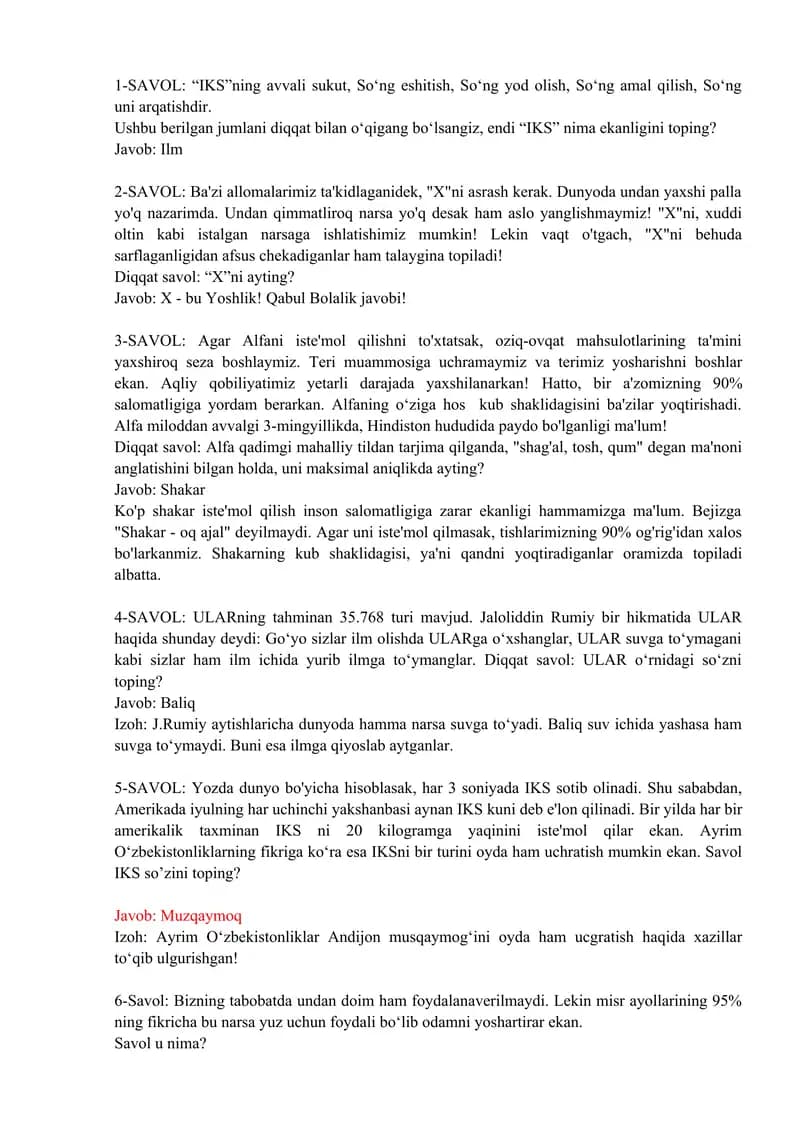 Zakovat savollari