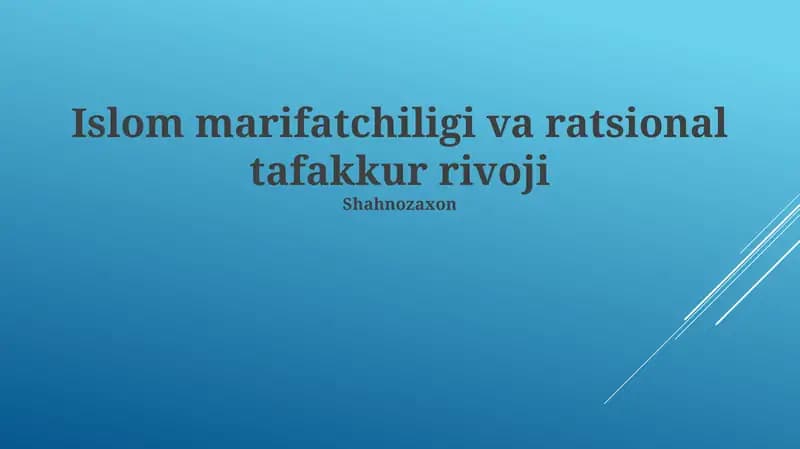 Islom marifatchiligi va ratsional tafakkur rivoji