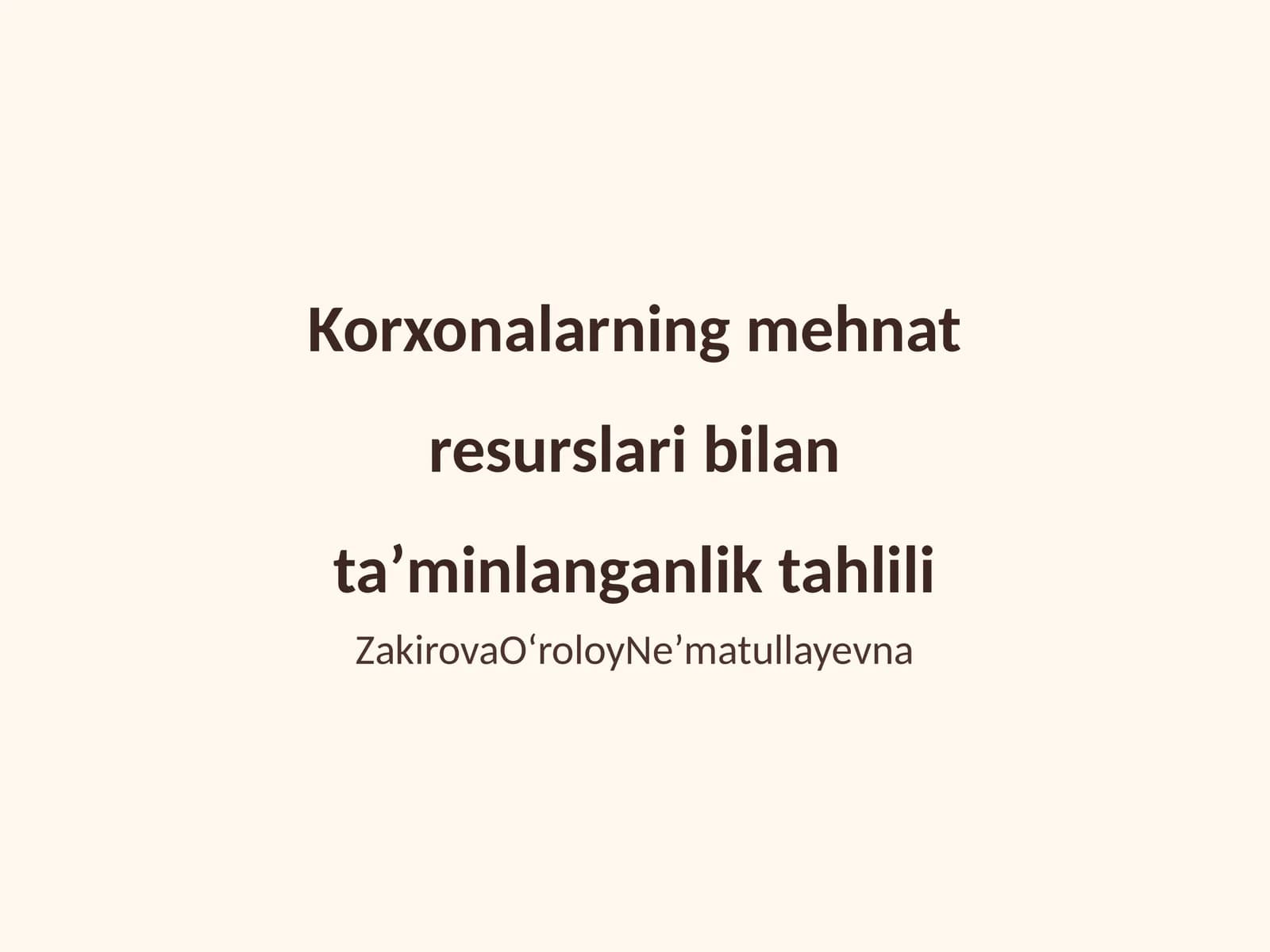 Korxonalarning mehnat resurslari bilan taʼminlanganlik tahlili