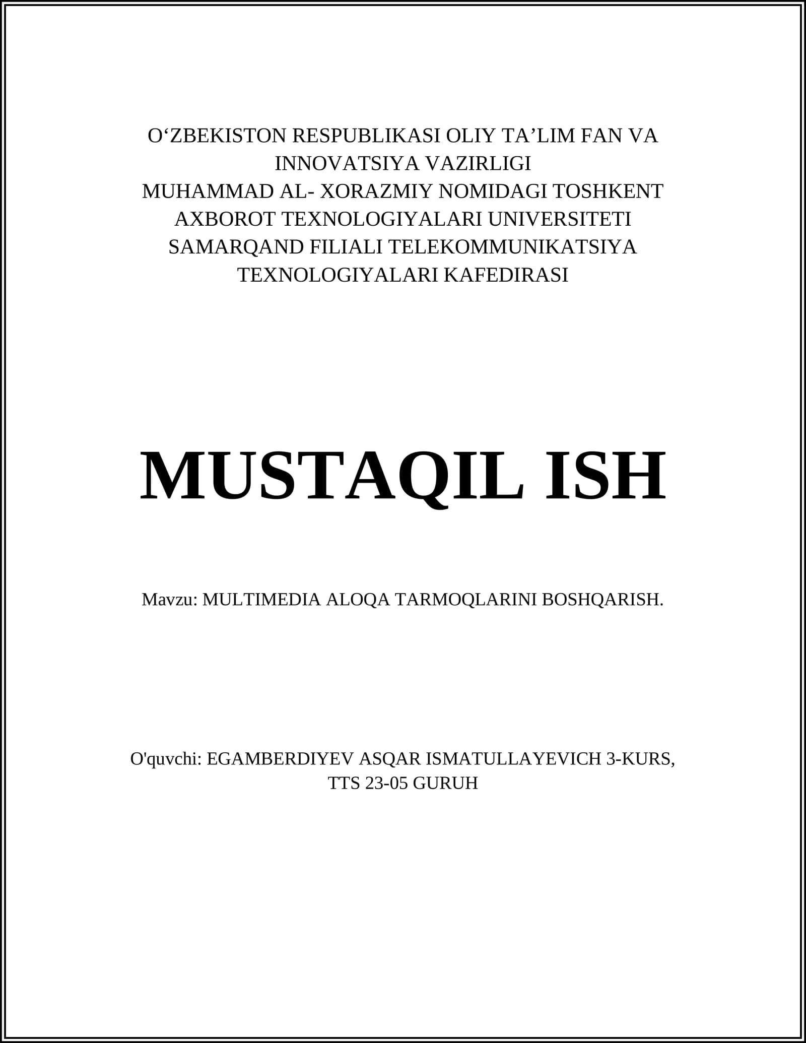 Multimedia aloqa tarmoqlarini boshqarish