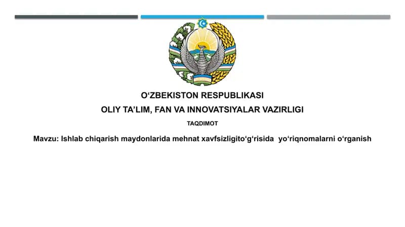 Ishlabchiqarish maydonlarida mehnat xavfsizligi to'g'risida yo'riqnomalar o'rganish
