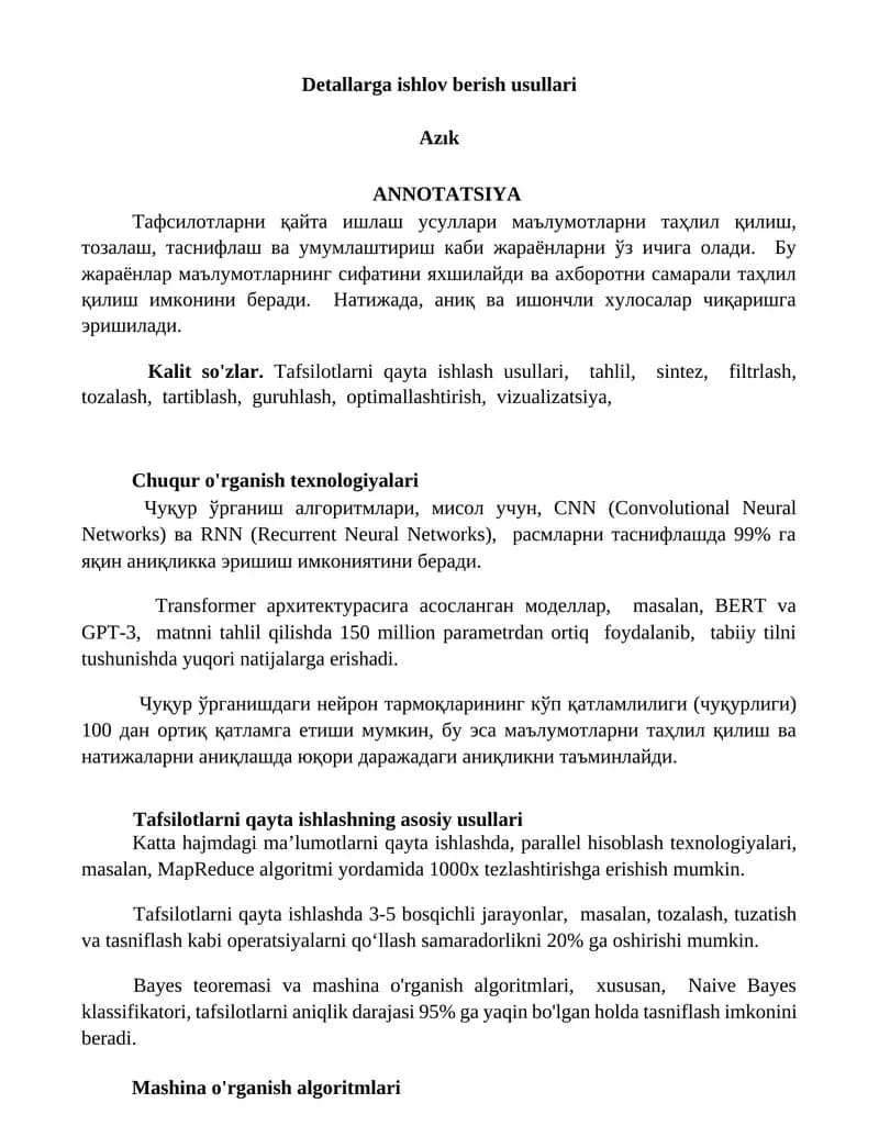 Detallarga ishlov berish usullari