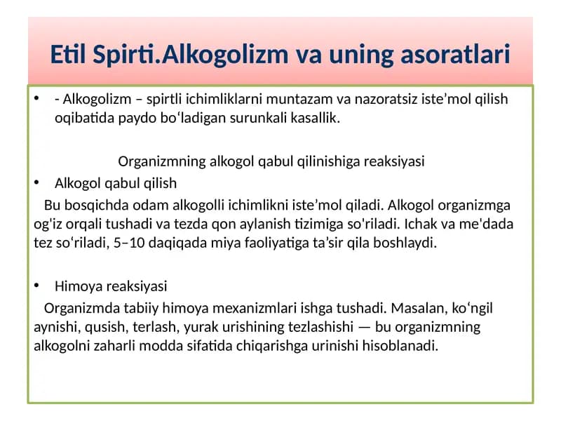 Alkogolizm va uning asoratlari