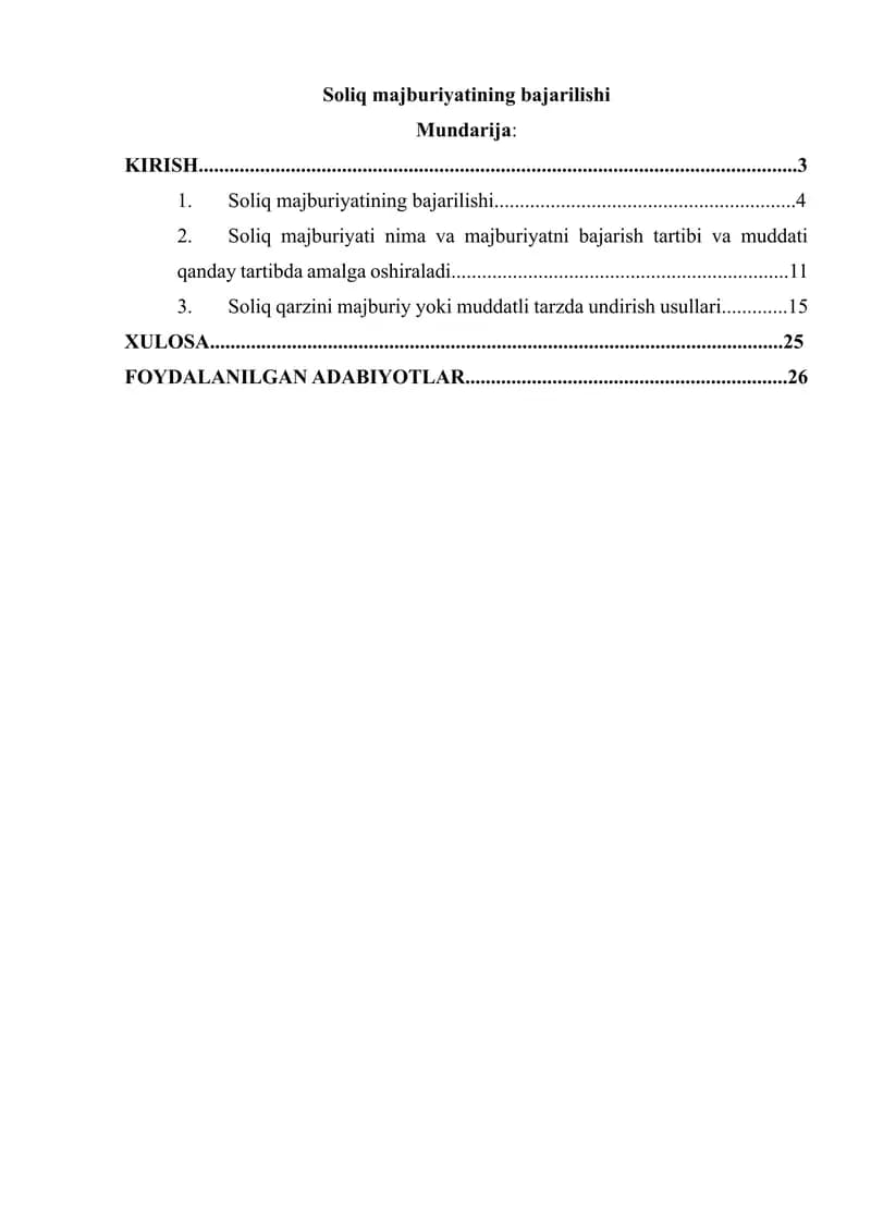 Soliq majburiyatining bajarilishi