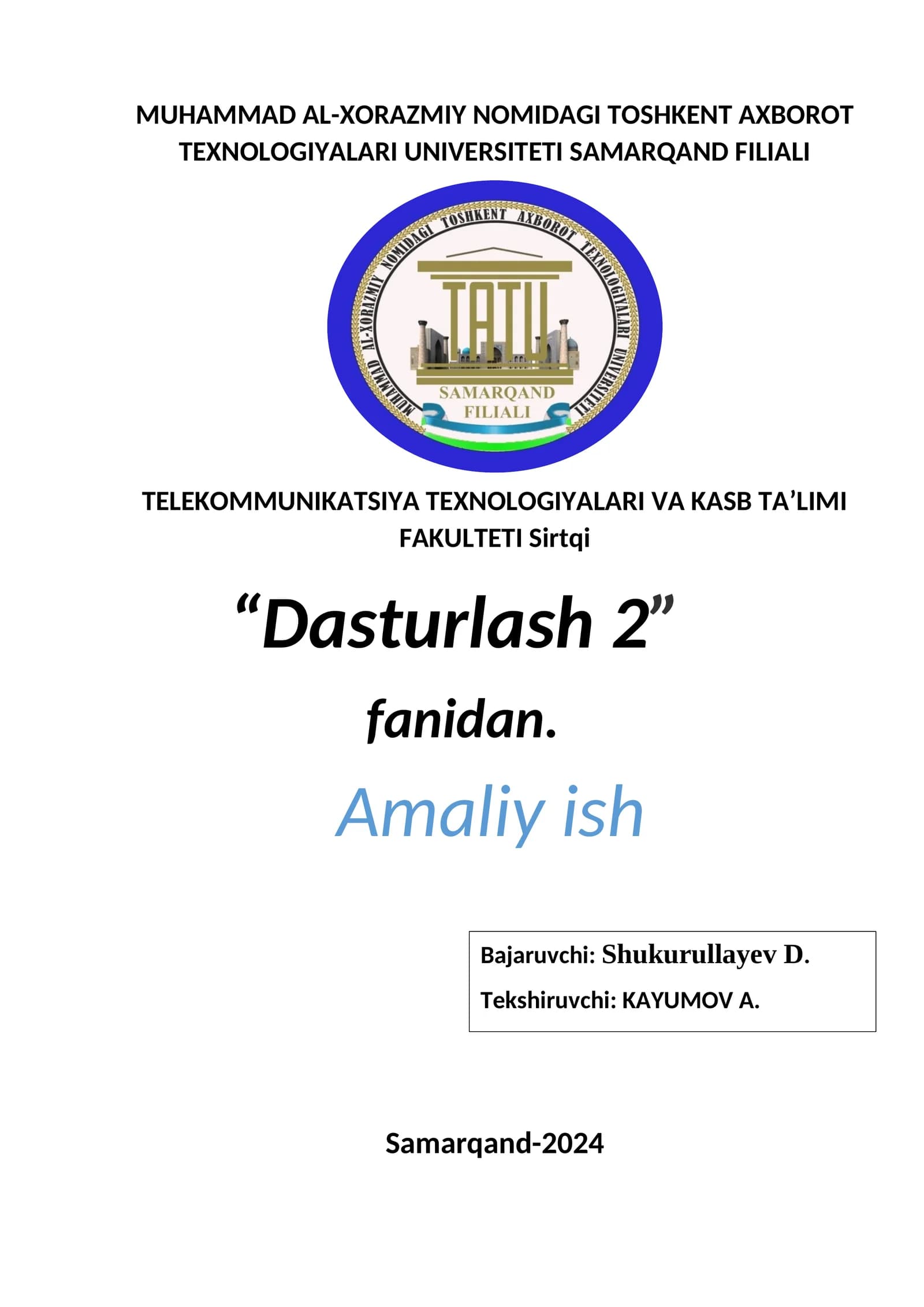 TARMOQLANUVCHI DASTURLASH