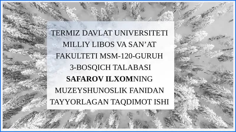 TAQDIMOT ISHI: MUZEYLARNI TASHKIL ETISH VA BOYITISHDA QAZILMA-YIG’UV ISHLARINING AHAMYATI