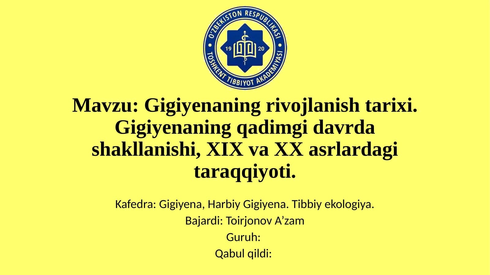 Gigiyenaning rivojlanish tarixi. Gigiyenaning qadimgi davrdashakllanishi, XIX va XX asrlardagi taraqqiyoti