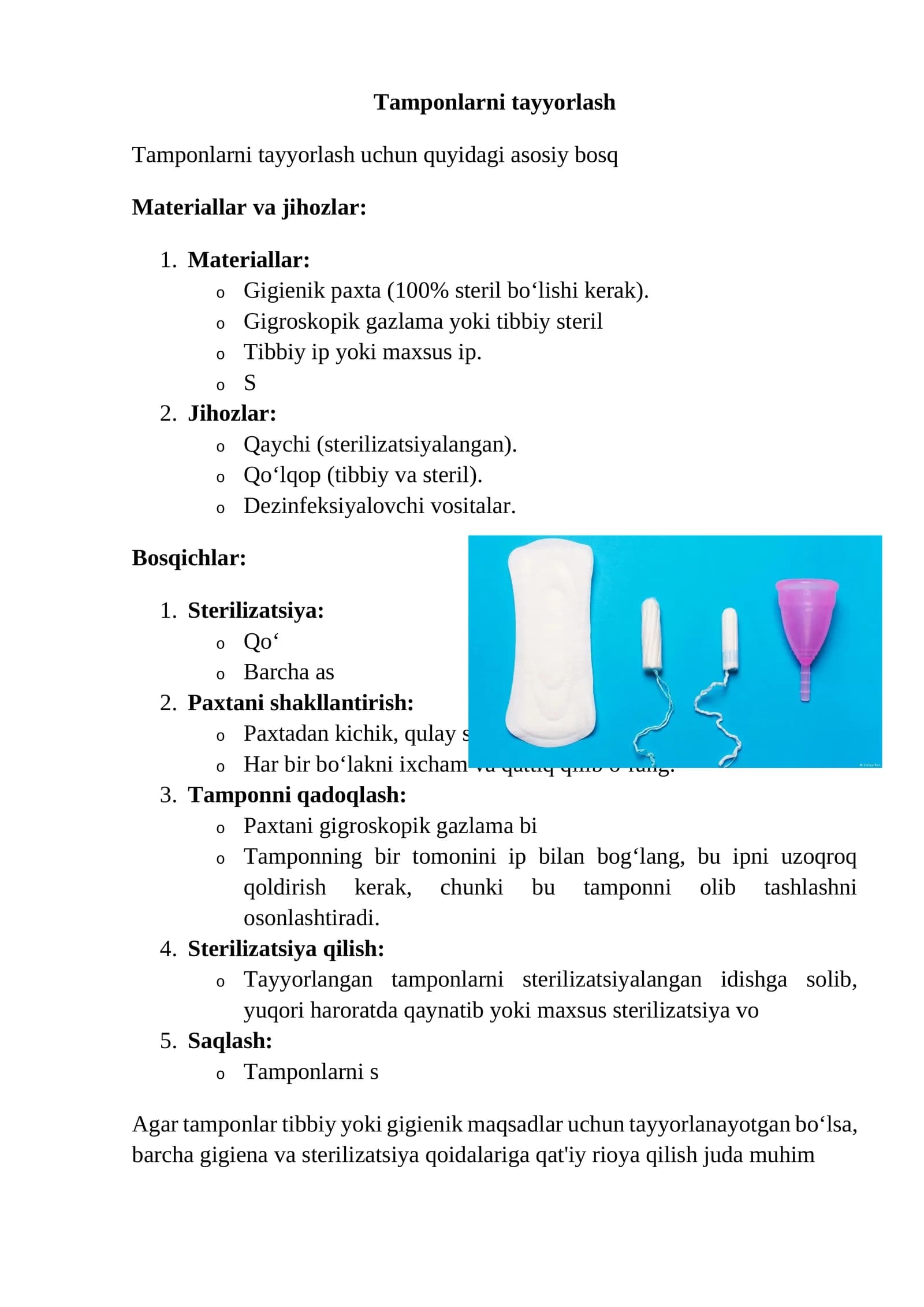 Tamponlarni tayyorlash