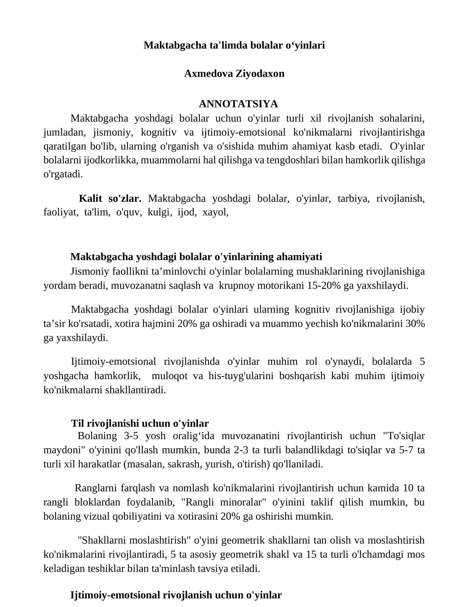 Maktabgacha ta'limda bolalar oʻyinlari