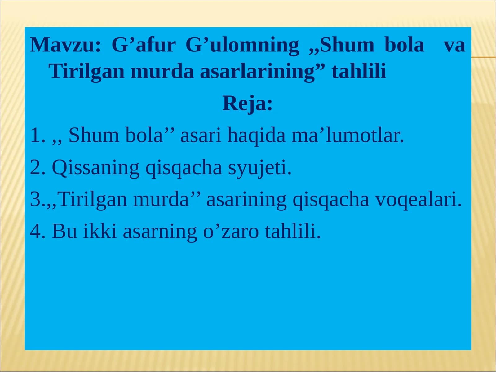 "Shum bola va Tirilgan murda asarlarining" tahlili
