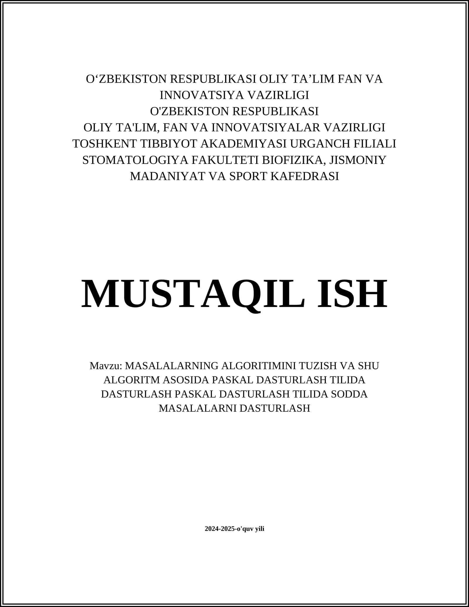 MASALALARNING ALGORITIMINI TUZISH VA SHU ALGORITM ASOSIDA PASKAL DASTURLASH TILIDA DASTURLASH PASKAL DASTURLASH TILIDA SODDA MASALALARNI DASTURLASH