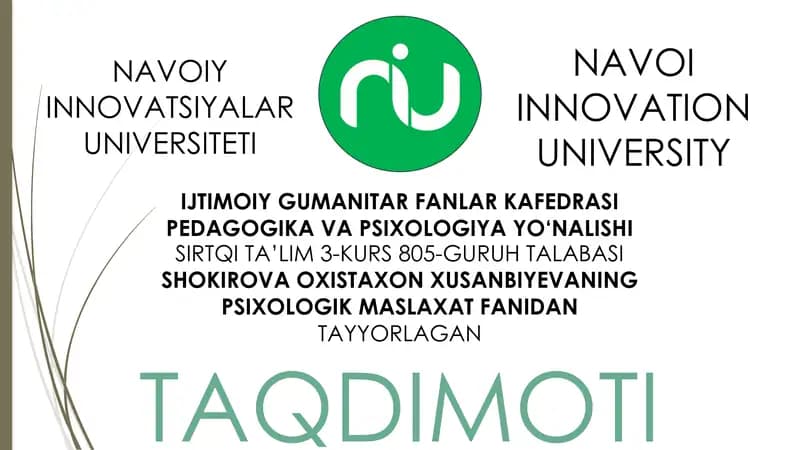 Psixologik maslahatda "Mijoz" va "Konsultant" tushunchalarining o'ziga xos jihatlari